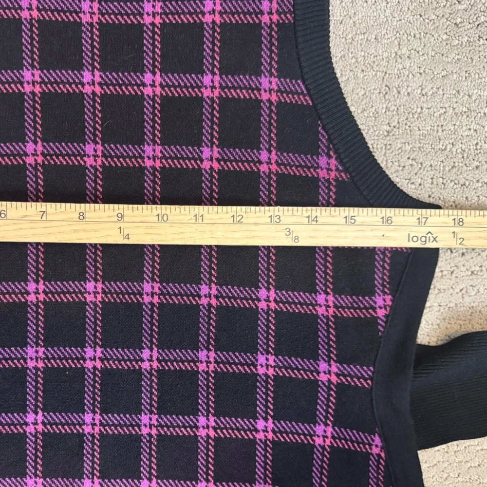 Toccin Peggy Sleeveless Plaid Knit Midi Dress Tie Waist XL Purple Multi